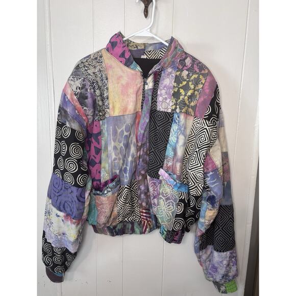 Vintage Patchwork Jacket Medium Mixed Media Boho Chic Tapestry Art Colorful - Picture 2 of 11